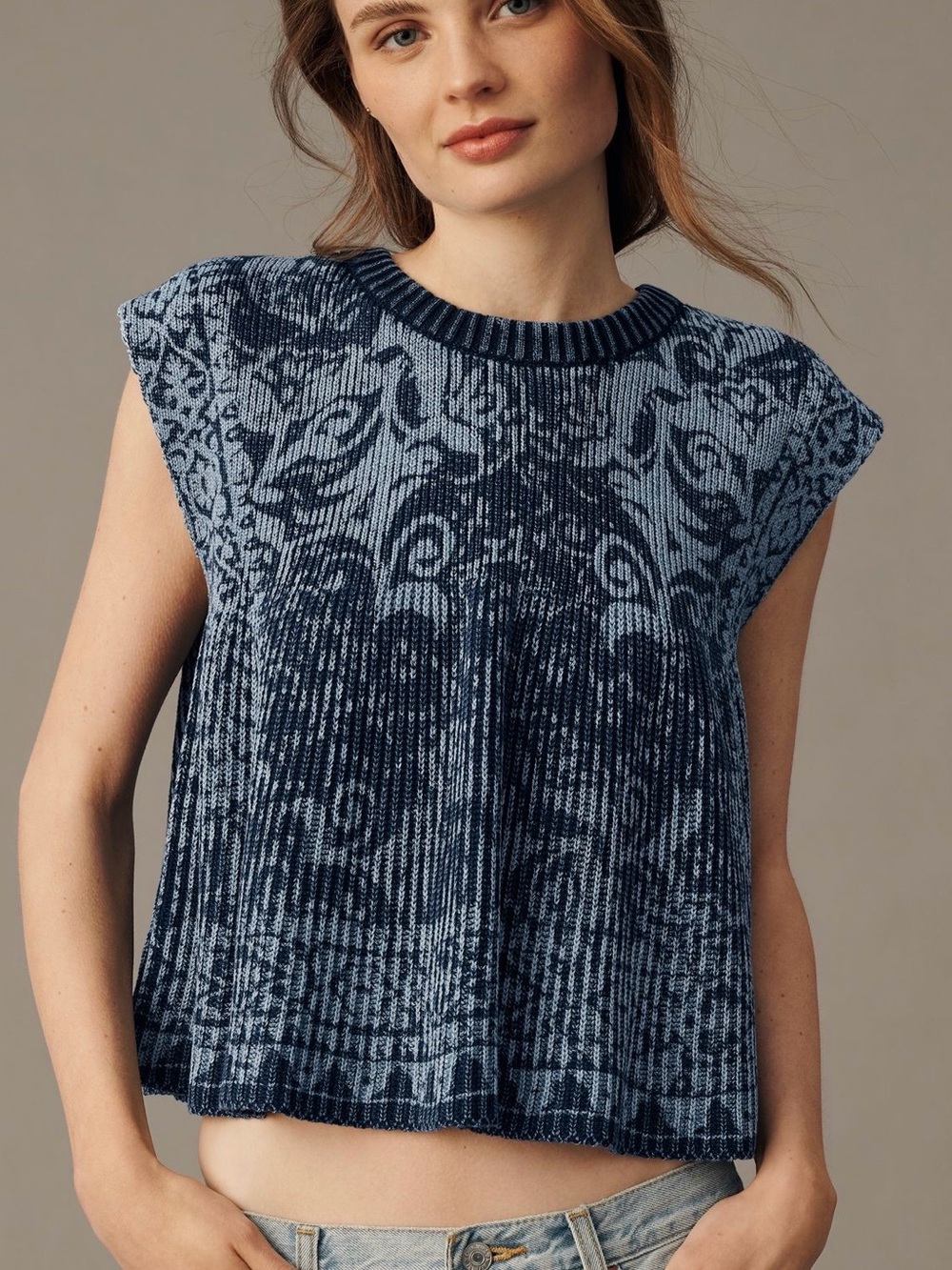 ANTHROPOLOGIE PILCRO cotton cap sleeve swing sweater bohemian cottagecore whimsy